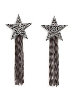 Star Tassel Drop Earrings - Gunmetal Crystal Stars